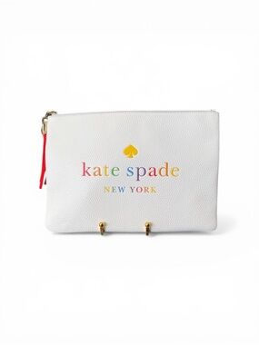 Kate Spade New York Kourtney Spectrum Clutch White Multicolor Logo Tassel | NWOT